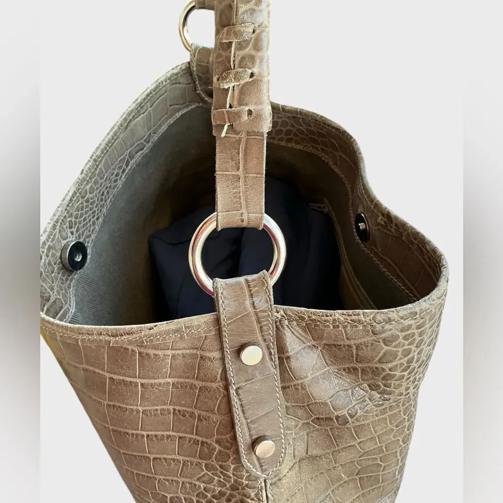 Maurizio Taiuti Italian Leather Croc Embossed Hobo Shoulder Bag